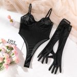 Sexy Transparent Simple Basic Fitted Hip-Lifting Bodysuit with Gloves for Women - Image 6