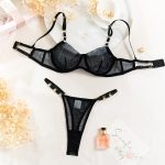 Cross-border Sexy Transparent Mesh Metal Ring Strapless Bra Half Cup Steel Ring Gathered Women's Bra Set - Image 6