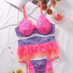 Mesh see through splicing contrasting color cross sexy garter belt three piece set - Image 3