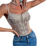 Sexy Strapless Lace Splicing Sheer Crop Top - Image 5