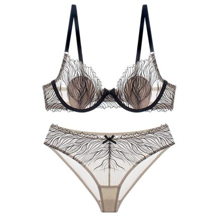 Plus Size Lingerie Sexy Lace Embroidery Ultra-thin Large Bust Minimizer Leopard Print Bra Set