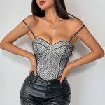 Spicy Girl Plaid Sequin Bandage Backless Boned Chest Cotton Camisole Top