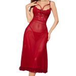 Sexy Mesh Transparent Lace Floral Boned Suspender Long Dress Set - Image 5