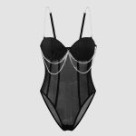Sheer Mesh Street Style Metallic Chain Design Strapless Fitted Jumpsuit - Image 6