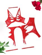 Sexy Hollow-out Splicing Mesh Gathered Body-shaping Underwear Set with Steel Ring - Image 10