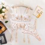 Sexy Sheer Lace Embroidered Hollow-out Shapewear Erotic Lingerie Garter Belt Three-piece Set - Image 7