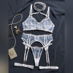 White and Blue Embroidered Steel Ring Breathable Adjustable Halter Comfortable Women's Sexy Lingerie Set - Image 6