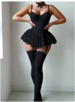 Lace Trim Sexy Lingerie Set Women's Lace Mesh Bodysuit Sleepwear - Image 9