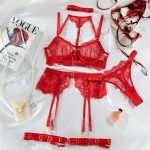 Heavy Embroidery Metal Buckle Strap Sexy Lingerie Set for Women Transparent Shaping Front Button Five-Piece Set - Image 7