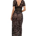 Sexy Leopard Print Sheer Slit Deep V-Neck Long Dress Erotic Set with Multiple Colors - Image 5