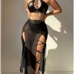 Sexy Cross-Tied Lingerie Set with Hollow-Out Design and Patent Leather Sleepwear - Image 3