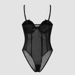 Sheer Mesh Street Style Metallic Chain Design Strapless Fitted Jumpsuit - Image 4