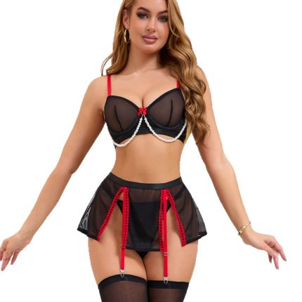 Mesh pure desire to gather bra underwear underwear set with stockings