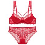 Sexy Lace Underwear Red Ultra-thin Large Chest Minimizer Push-up Bra Set - Image 7