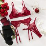 Heavy Embroidery Sexy Hollow-out Transparent Splicing Lingerie Set with Stockings for Women - Image 7
