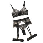 Women's four-piece shapewear set with sheer embroidered lace lingerie