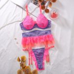 Mesh see through splicing contrasting color cross sexy garter belt three piece set - Image 2