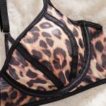 Leopard Print Lace  Underwear Set - Sexy Semi-Transparent Ultra-Thin Large Bust Minimizer Push-Up Bra Set - Image 2