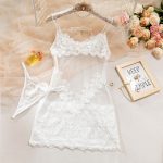 Dnika Mesh Splicing Strapless Nightgown Transparent Sexy Bodycon Dress Spicy One-Piece Short Skirt Set with Thong - Image 6