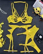 Sexy Hollow-out Splicing Mesh Gathered Body-shaping Underwear Set with Steel Ring - Image 6
