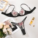Ultra-thin Sexy Lingerie Set with Mesh Sheer Butterfly Embroidery Gathered French Bra and Panty - Image 6