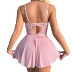 Sexy Mesh Lace Bowknot Temptation Sleepwear Home Set - Image 5