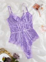 Elegant Teddy Pink Lace Splicing Slimming Strapless Sexy Romper Fitted Gathering - Image 9