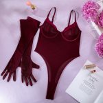 Sexy Transparent Simple Basic Fitted Hip-Lifting Bodysuit with Gloves for Women - Image 7