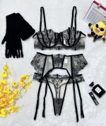 Floral Embroidery Patchwork Sheer Mesh Sexy Lingerie Set for Women - Image 5
