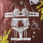 Women's four-piece shapewear set with sheer embroidered lace lingerie - Image 9