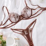 Embroidered Sexy Bra Women's Delicate Mesh Bra Comfortable Cotton Crotch Hollow Out Tempting Thong Set