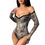 Retro Mesh Printed Lace One-Shoulder Slimming Sexy Jumpsuit - Image 5