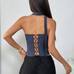 Summer Office Commuting Style Striped Splicing Lace Slim Backless Tube Top - Image 4