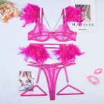 Sexy Lingerie Feather Lace Splicing Metal Chain Seductive Fitted Four-Piece Set - Image 10