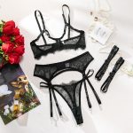 Sexy Black Lace Hollow-out No-removal Passion Temptation Erotic Underwear Four-piece Set - Image 6