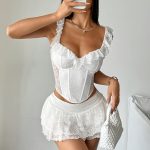 Pure Desire  Elegant Lady Fitted Elastic Flower Lace Steel Ring Boned One-Shoulder Top - Image 2