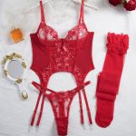 Flower embroidery bra two-piece set with steel ring fishbone sexy suspender bra set - Image 6