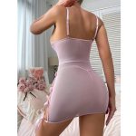 Sensual Transparent Lace Splicing Lingerie with Thong and Thin Sleepwear Bow Backless Skirt Set - Image 4