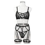 Sexy lingerie bra thong set with straps see through sexy three piece set for women - Image 4