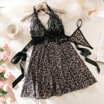 Sexy Lace Trimmed Leopard Mesh Bow Tie Strap Nightgown and Thong Set - Image 6
