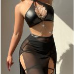 Sexy Cross-Tied Lingerie Set with Hollow-Out Design and Patent Leather Sleepwear
