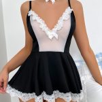 Sexy Mesh Lace Black and White Splicing Maid Costume Temptation Set for Women - Image 4