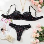 Printed Lace Bra Set with Steel Ring Gathering Bowknot Erotic Underwear - Image 7