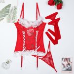 Christmas Red Lace Cross-Band Feather Strap Three-Piece Set - Image 6