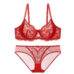 Sexy Lace Underwear Red Ultra-thin Large Chest Minimizer Push-up Bra Set - Image 5