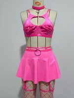 Lace Sexy Lingerie Set Bra Set Solid Color Leather Skirt with Fishnet Stockings Women's - Image 8