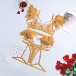 Sexy Lingerie Feather Lace Splicing Metal Chain Seductive Fitted Four-Piece Set - Image 14