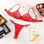 Sexy Sheer Mesh Heart Rhinestone Bra and Garter Belt Lingerie Set - Image 7